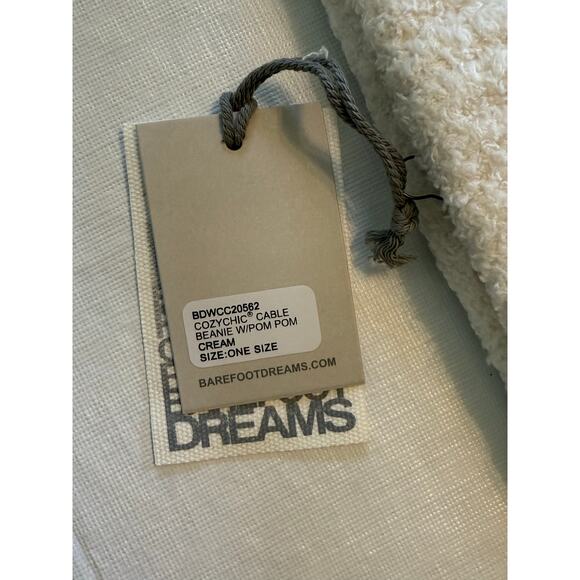Barefoot Dreams Cozychic Cable Pom Pom Beanie in Cream NWT! main image 3